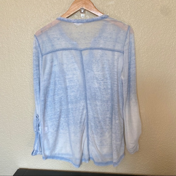 Jane and Delancey blue waffle knit thermal button front detail buttoned sleeves - Picture 4 of 4